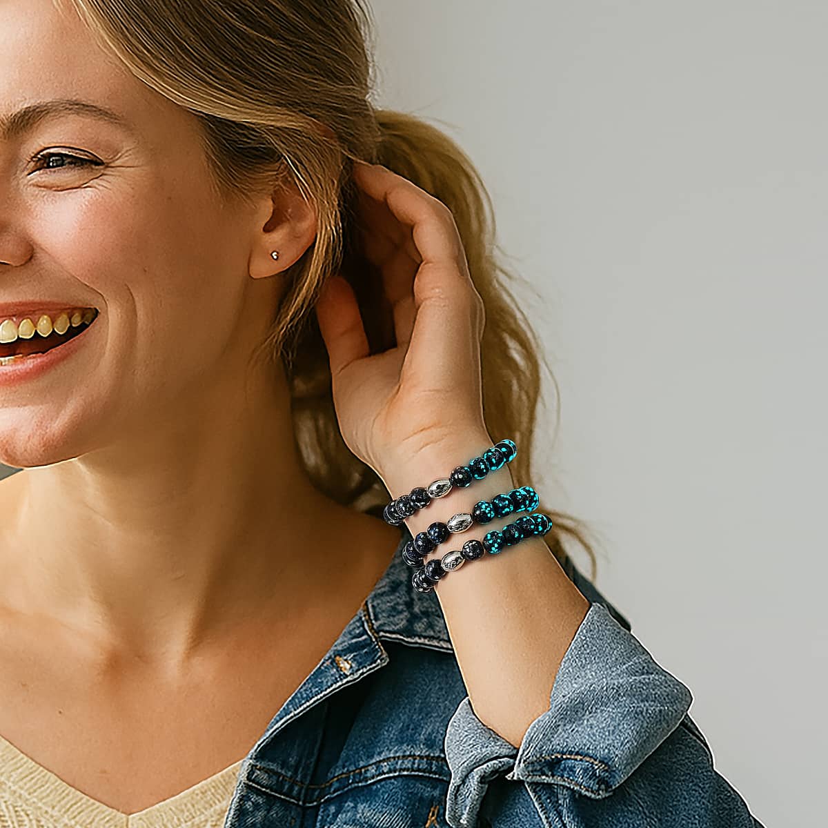 Bracelet en verre Firefly | Argent sterling 925 | Noir absolu